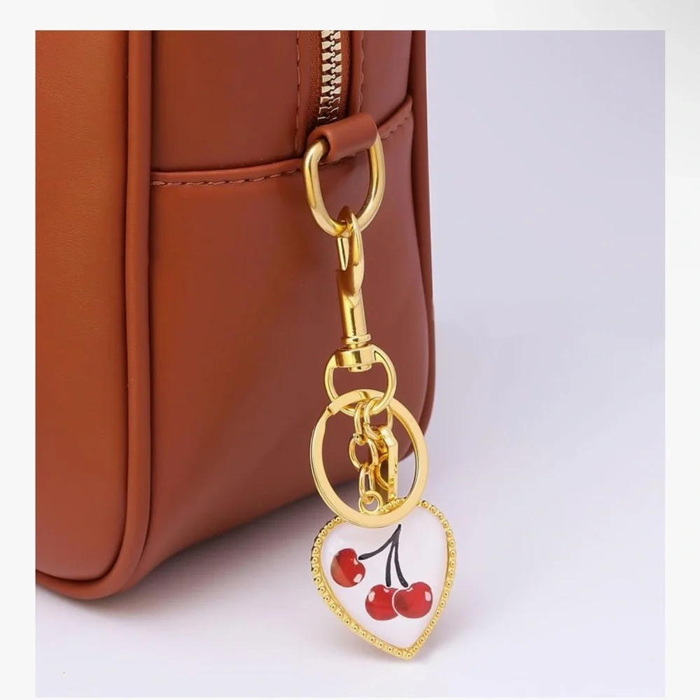 🆕 Gold Heart Cherry Keychain Charm - Women Accessories